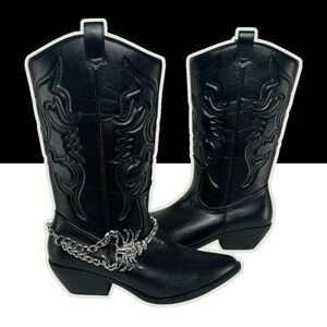 J. ADAMS / Lasso Cowgirl Boot / Black with Scorpion Chain / Size 7